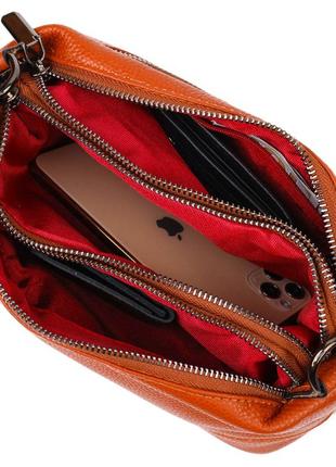 Замечательная сумка на три отделения из натуральной кожи 22138 vintage рыжая5 фото