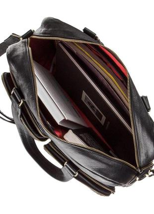 Чоловіча шкіряна ділова сумка-портфель для ноутбука shvigel 19108 чорна4 фото