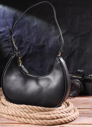 Модна жіноча сумка-хобо з натуральної гладкої шкіри 21288 vintage чорна7 фото