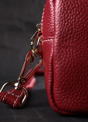 Цікава жіноча сумка з двома ременями з натуральної шкіри vintage 22274 бордовий8 фото