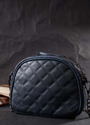 Стильна жіноча стьобана сумка з м'якої натуральної шкіри vintage 22327 синя8 фото