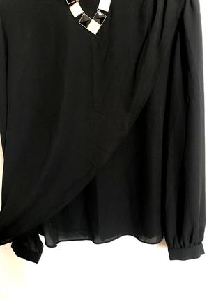 Черная рубашка шифоновая блуза блузка на запах свободный крой под горло4 фото