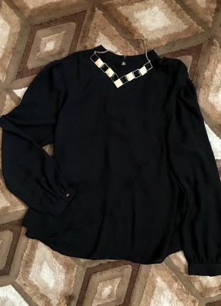 Черная рубашка шифоновая блуза блузка на запах свободный крой под горло6 фото