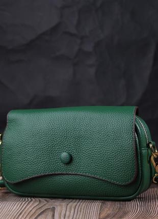 Кожаная женская сумка в красивом цвете и с фигурным клапаном vintage 22430 зеленая7 фото