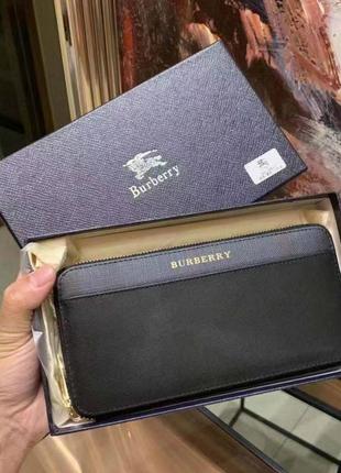 Гаманець на блискавці burberry чорний на подарунок чоловічий / жіночий клатч