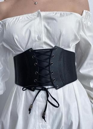 Чорний жіночий широкий масивний ремінь-корсет на сукню 40351 фото