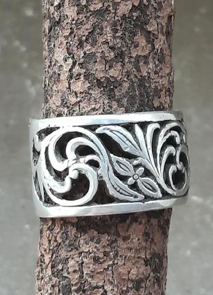 Вінтажний срібний 925 перстень кільце каблучка з квітковим візеруком5 фото