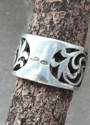 Вінтажний срібний 925 перстень кільце каблучка з квітковим візеруком10 фото