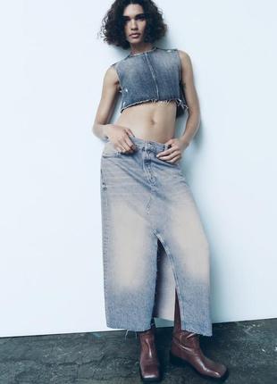 🔥🔥🔥 zara -60% юбка джинсовая синяя с разрезом мом, s1 фото