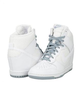 Шкіряні білі снікери (кеди) кросівки, nike dunk sky hi