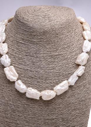 Ожерелье речного жемчуга барочные белые d-16х28+-мм l-48см