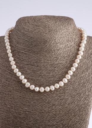 Ожерелье из жемчуга речных молочно белых округлых d-7ммl-40см