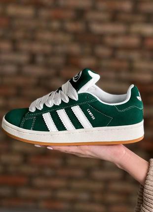 Женские кеды в стиле adidas campus dark green white2 фото