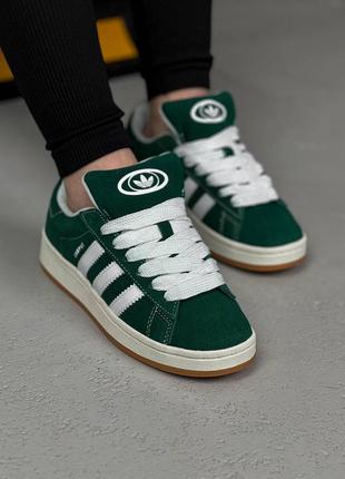 Женские кеды в стиле adidas campus dark green white6 фото