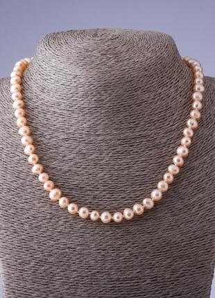 Ожерелье из натуральных розовых жемчуга l 45-46см+- d-7мм