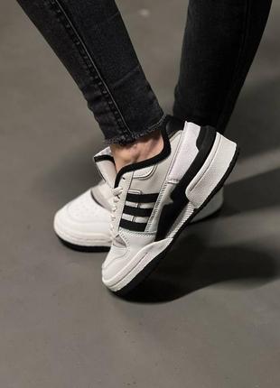 Кожаные кеды унисекс в стиле adidas forum low white black2 фото