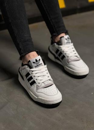 Кожаные кеды унисекс в стиле adidas forum low white black3 фото