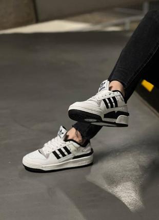 Кожаные кеды унисекс в стиле adidas forum low white black8 фото