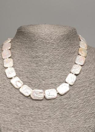 Ожерелье из натуральных барочных жемчуга с оттенком "бензин" d-17х13х3мм l-45см +-