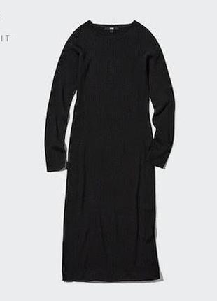Платье uniqlo с длинными рукавами из 3d-вязки чрезвычайно тонкого мериноса в рубчик3 фото