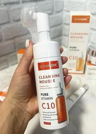 🧡пінка-мус для вмивання з вітамінами sersanlove pure vitamin c10 cleanser mousse, 150 мл