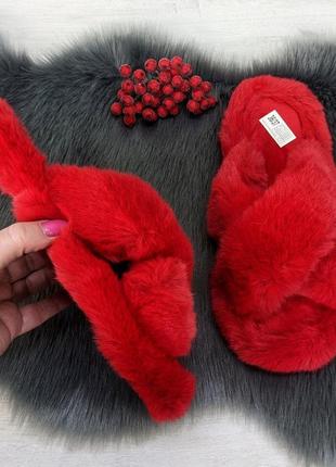 Тапочки женские меховые красные искусственный мех4 фото