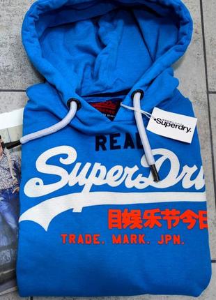 Мужская хлопковая брендовая кофта толстовка superdry  в синем цвете  размер l4 фото