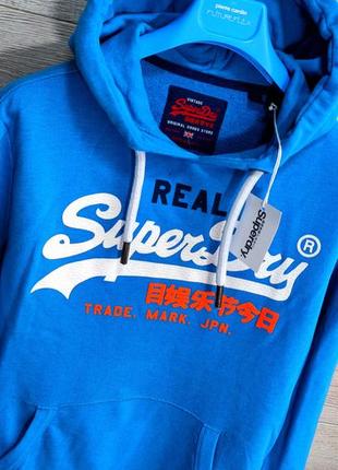 Мужская хлопковая брендовая кофта толстовка superdry  в синем цвете  размер l5 фото