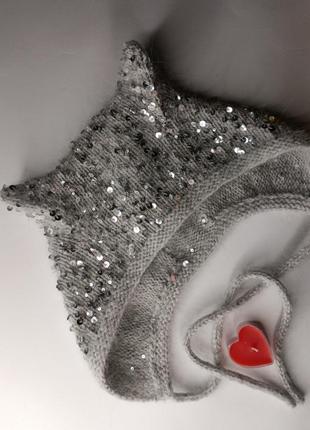 Чепчик с ушками| ангора и королевская пайетка