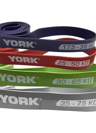 Набір гумок для фітнесу york fitness (17,5-35 кг, 20-45 кг, 25-50 кг і 30-65 кг)7 фото