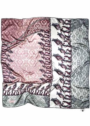 Шелковый платок шелк нежный атлас ручной роуль серо-розовый новый качественный