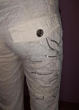 Легкие льняные брюки жатка6 фото