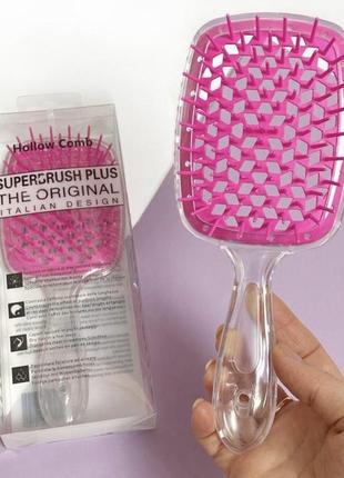 Расческа для волос superbrush plus hollow comb, прозрачная/розовая2 фото