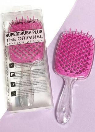 Расческа для волос superbrush plus hollow comb, прозрачная/розовая