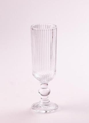 Бокал для шампанского фигурный прозрачный ребристый из толстого стекла набор 6 шт