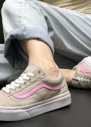 Жіночі кеди ванс олд скул v@ns old skool light grey pink white1 фото