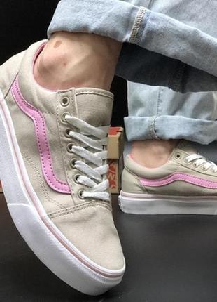 Жіночі кеди ванс олд скул v@ns old skool light grey pink white2 фото