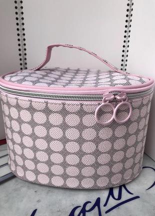 Косметичка вместительная большая чемодан сумка для косметики в горошек горох