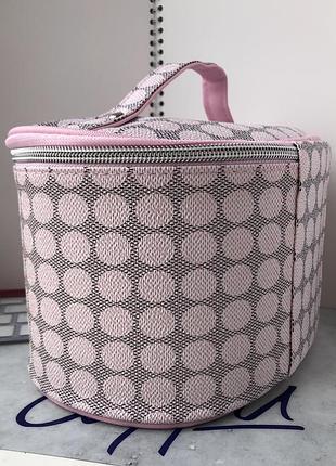 Косметичка вместительная большая чемодан сумка для косметики в горошек горох