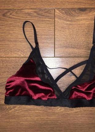 Бордовий марсала бархатний велюровий оксамитовий бра бралет бюстгальтер ліф з сіткою м