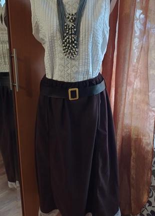 Готовый украинский образ р 44 блуза с орнаментом,напысто, юбка с кружевом по низу