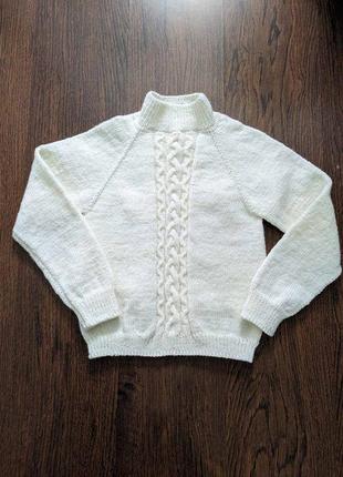 Теплий светр біло-молочного кольору handmade1 фото