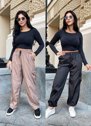 Плащові штани карго з накладними кишенями та затяжками р-ри 48-58