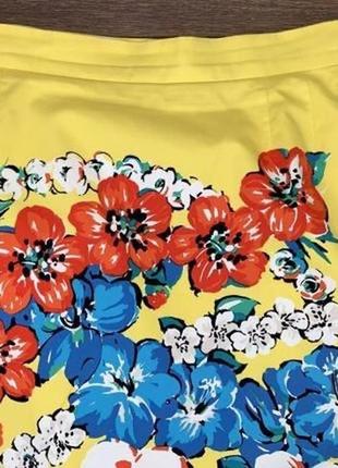Стильная яркая желтая юбка в цветочный принт escada s, оригинал 100% хлопок6 фото