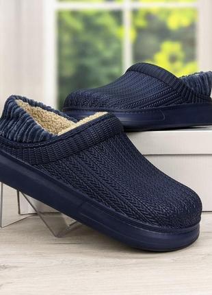Галоши без задника сабо на меху женские dago style темно-синие