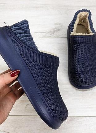 Галоши без задника сабо на меху женские dago style темно-синие