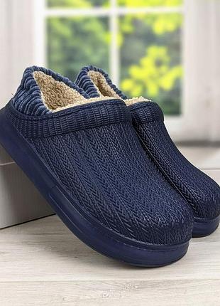 Галоши без задника сабо на меху женские dago style темно-синие