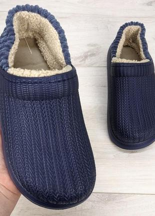 Галоши без задника сабо на меху женские dago style темно-синие