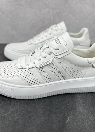 Чоловічі шкіряні кеди білі adidas повсякденні кросівки адідас із натуральної шкіри