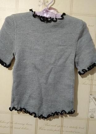 Elegance collection кофточка блузка трикотажная с коротким рукавом серая классика